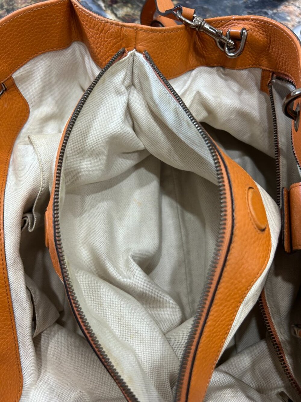 Gucci Handbag with Bamboo Handles & Shoulder Strap Orange Pebbled - Picture 13 of 16